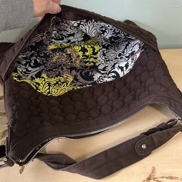 Vera Bradley Brown Quilted Floral Lined Hobo Purse Bag - Picture 5 of 13